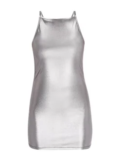 MyMo Damen Kleid in silber - Länge: mittel