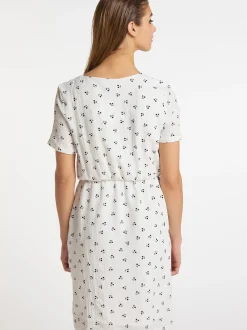 MyMo Damen Kleid mit Kirschprint in weiß - Länge: mittel