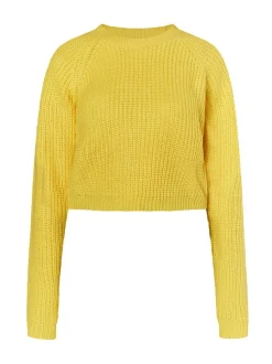 MyMo Damen Kurzer Strickpullover in gelb