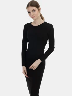 MyMo Damen Langarmkleid midi in schwarz - Länge: mittel