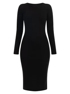 MyMo Damen Langarmkleid midi in schwarz - Länge: mittel