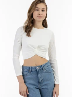 MyMo Damen Langarmshirt in weiß - Ausschnitt: Rundhals