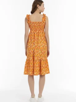 MyMo Damen Midikleid in orange mehrfarbig