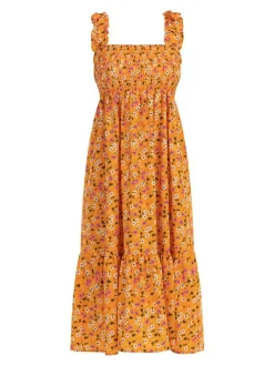 MyMo Damen Midikleid in orange mehrfarbig