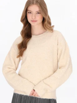 MyMo Damen Pullover in beige - Ausschnitt: Rundhals