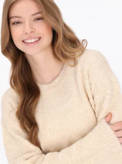 MyMo Damen Pullover in beige - Ausschnitt: Rundhals