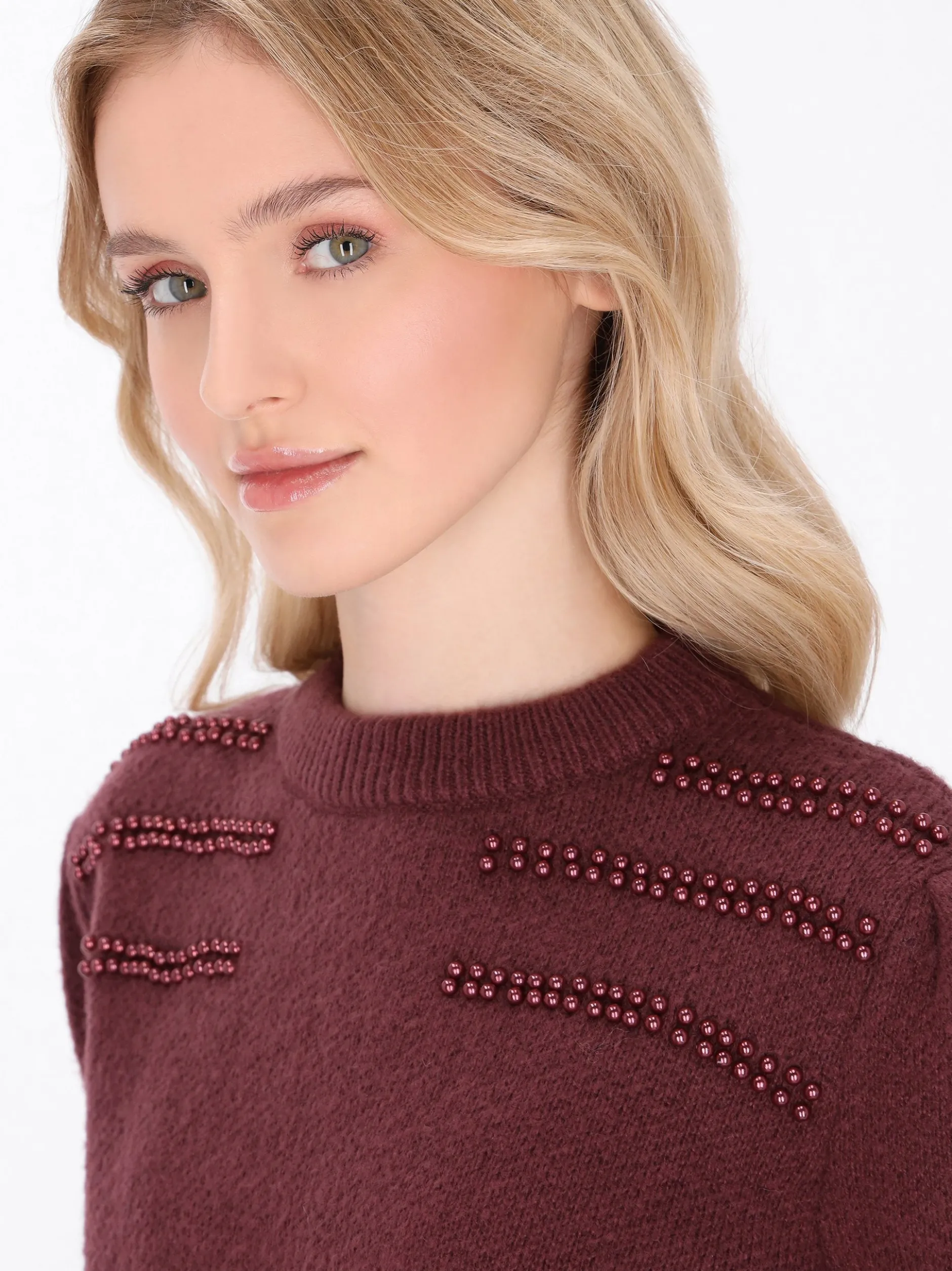 MyMo Damen Pullover in bordeaux - Ausschnitt: Rundhals