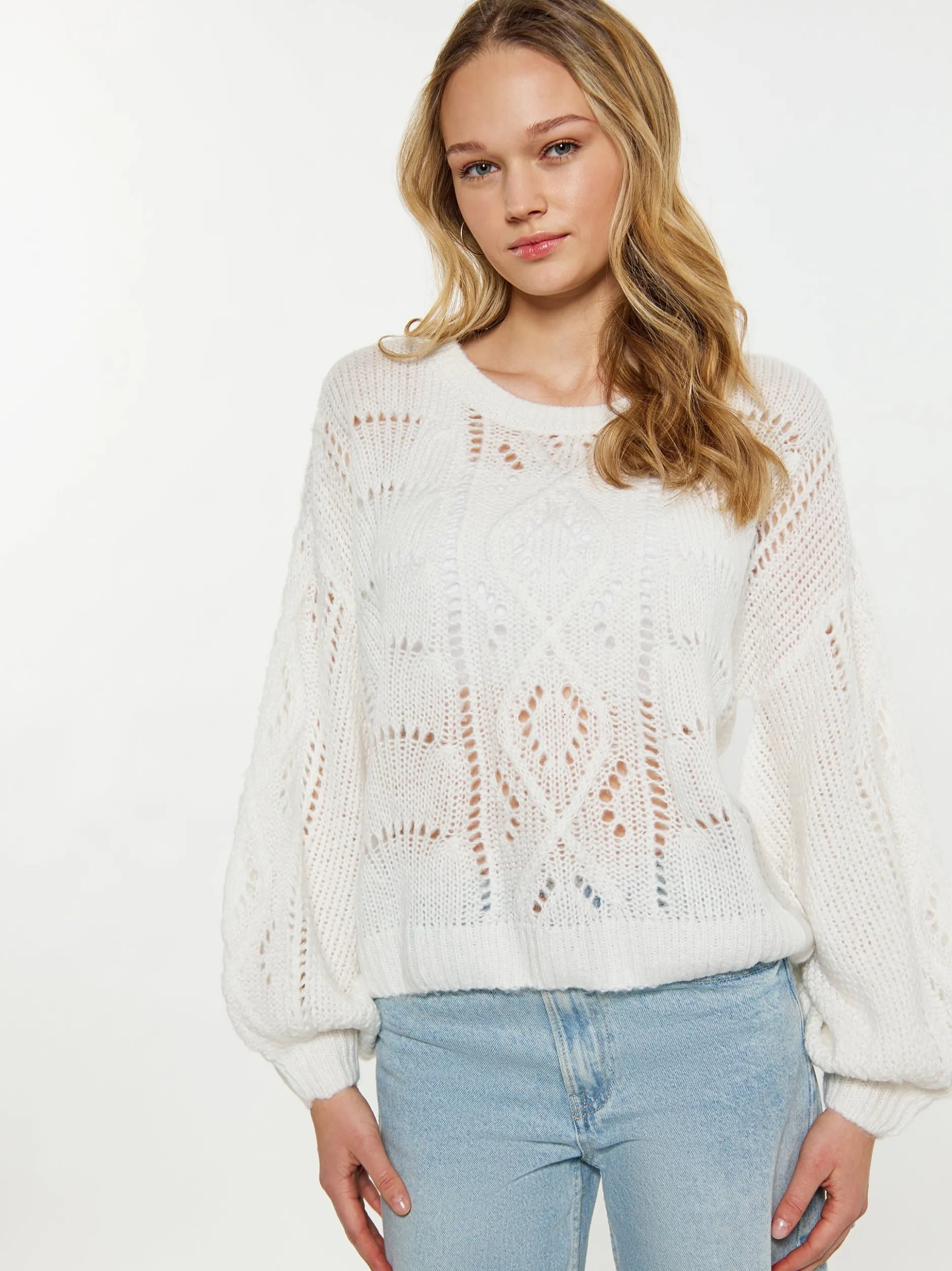 MyMo Damen Pullover in ecru - Ausschnitt: Rundhals