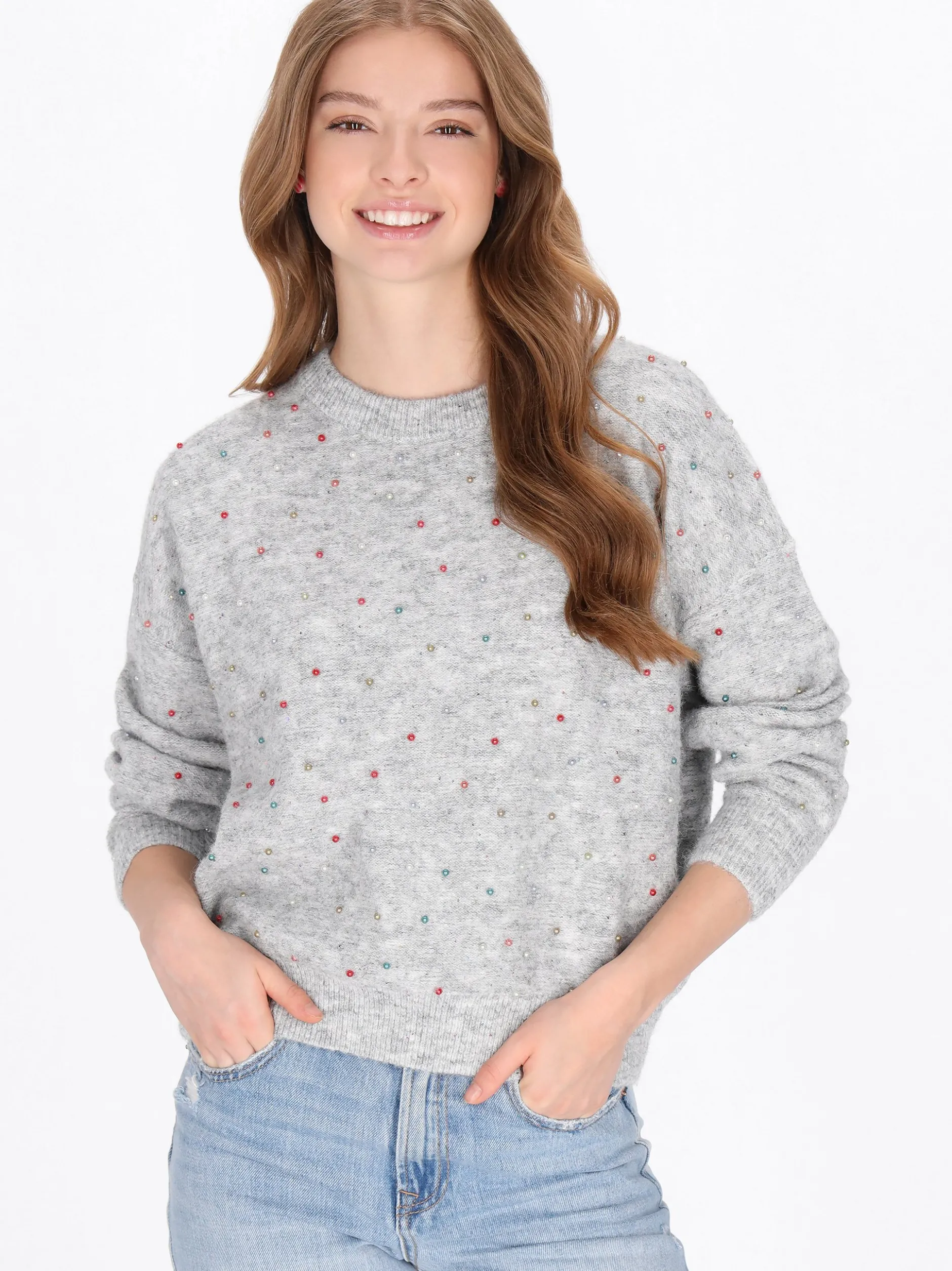 MyMo Damen Pullover in grau - Ausschnitt: Rundhals