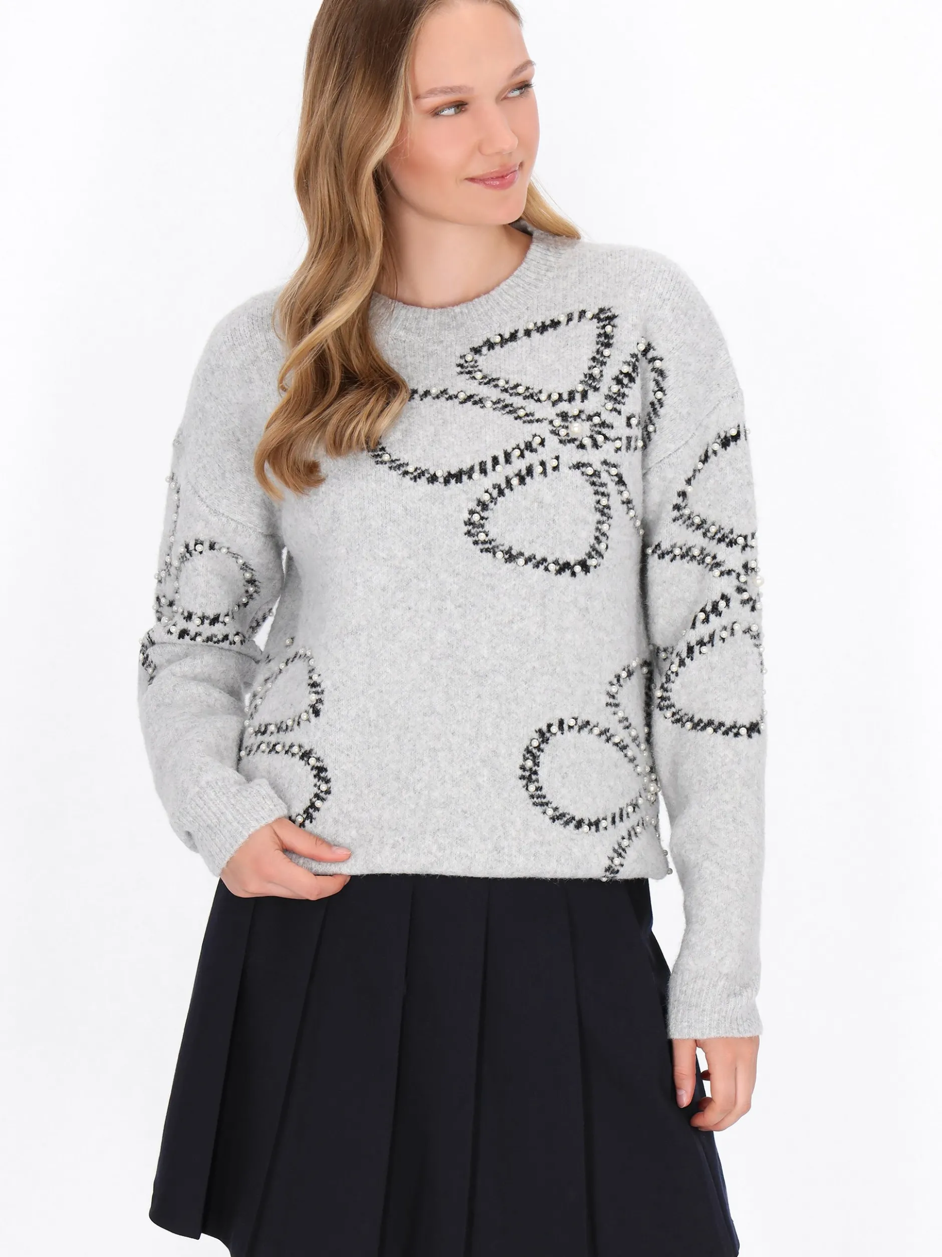 MyMo Damen Pullover in grau - Ausschnitt: Rundhals
