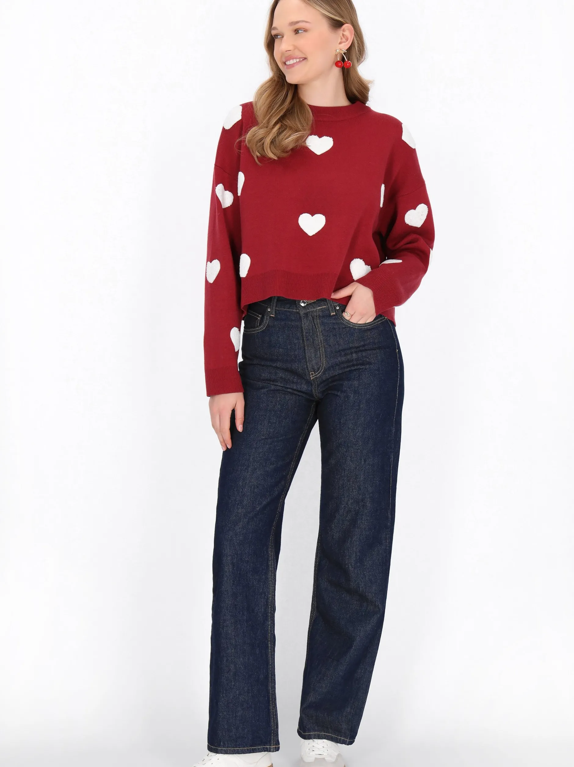 MyMo Damen Pullover in rot - Ausschnitt: Rundhals