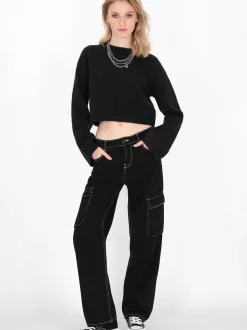 MyMo Damen Pullover in schwarz - Ausschnitt: Rundhals