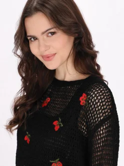 MyMo Damen Pullover in schwarz - Ausschnitt: Rundhals