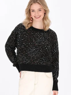 MyMo Damen Pullover in schwarz - Ausschnitt: Rundhals