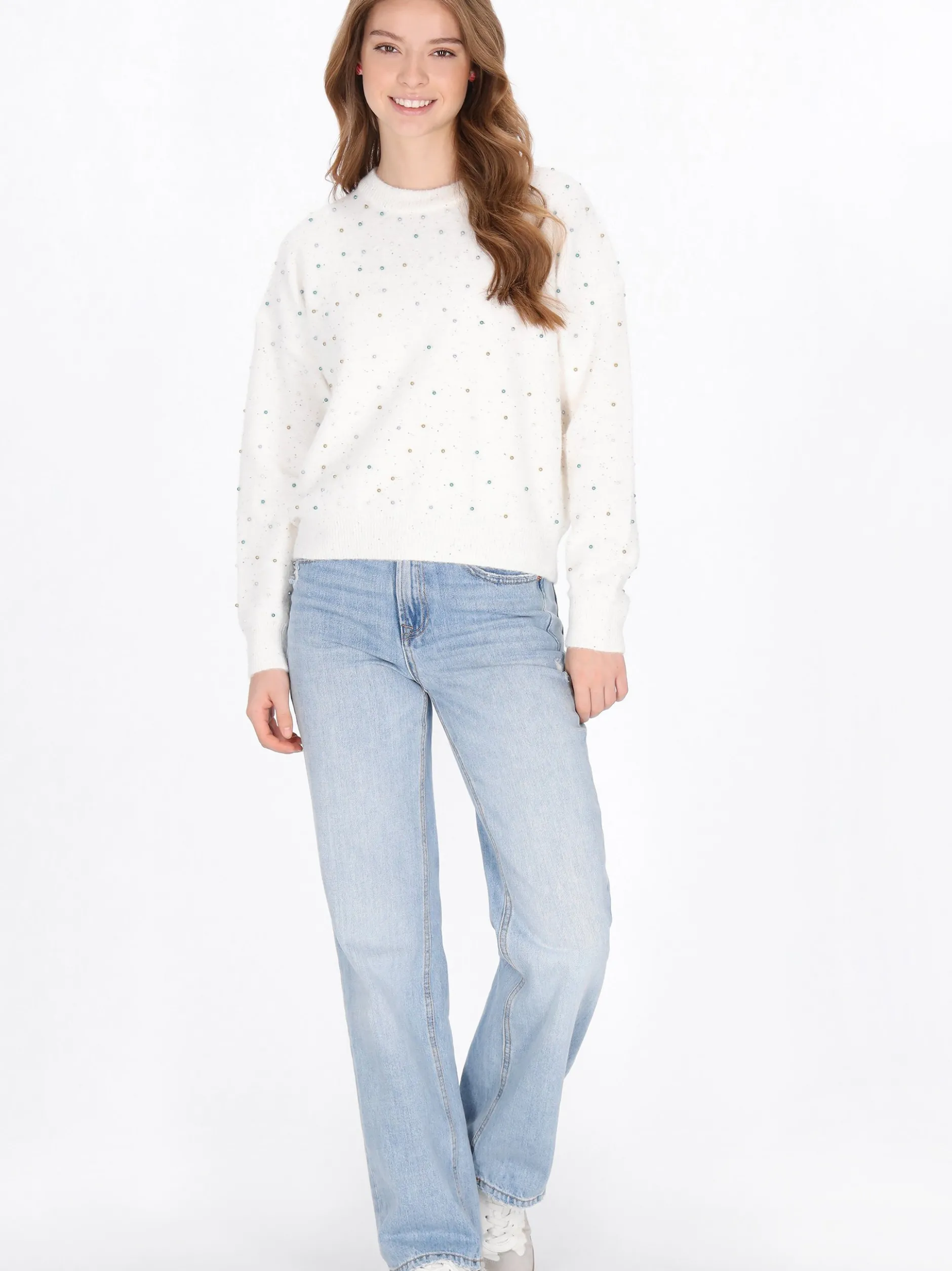 MyMo Damen Pullover in weiß - Ausschnitt: Rundhals