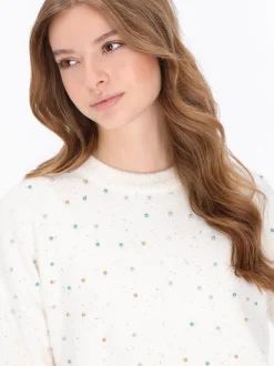 MyMo Damen Pullover in weiß - Ausschnitt: Rundhals