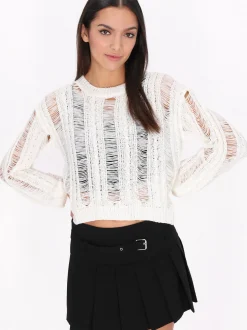 MyMo Damen Pullover in weiß - Ausschnitt: Rundhals
