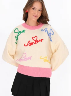 MyMo Damen Pullover in weiß - Ausschnitt: Rundhals