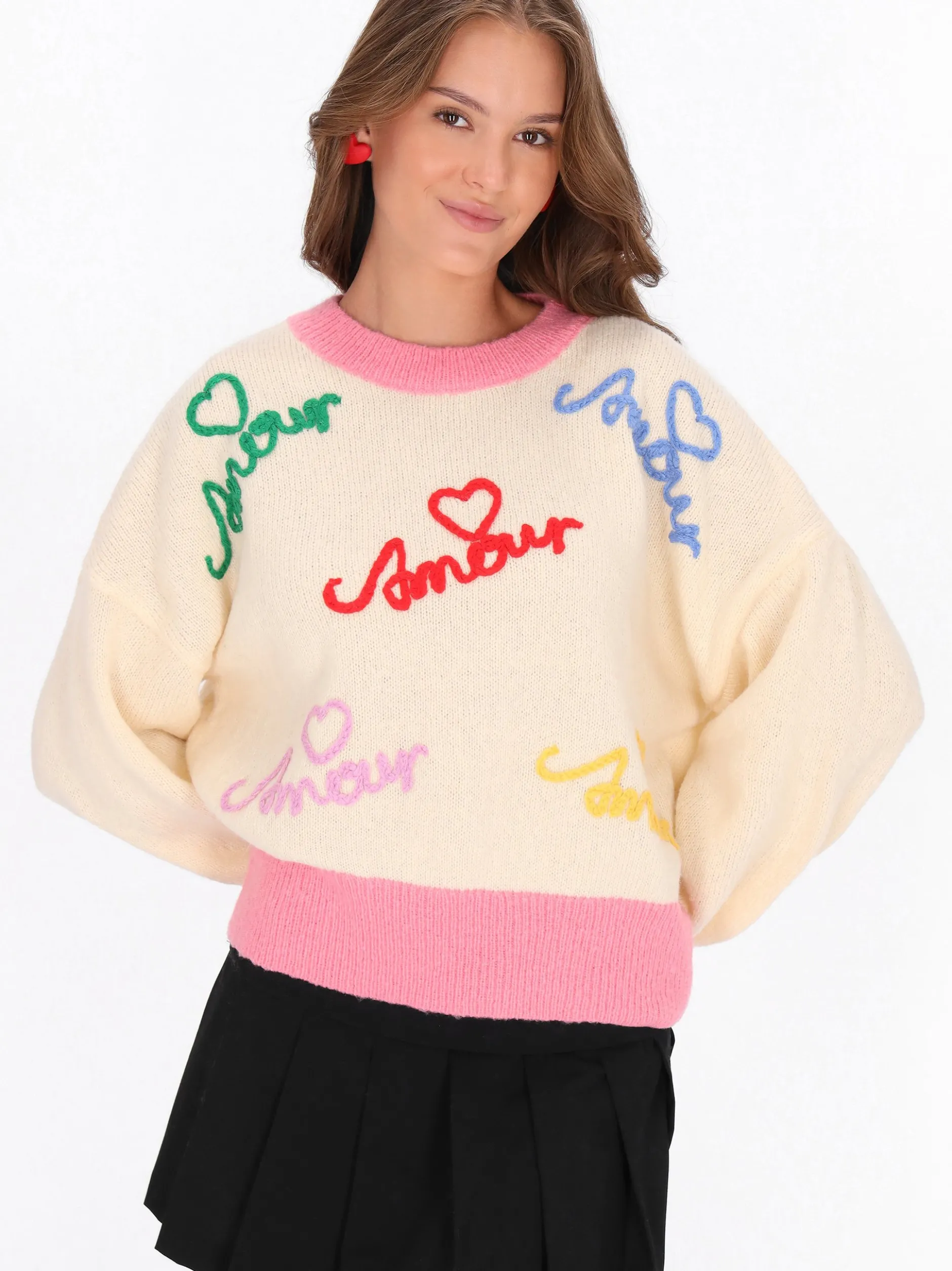 MyMo Damen Pullover in weiß - Ausschnitt: Rundhals