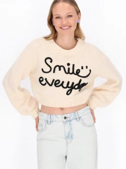 MyMo Damen Pullover in weiß - Ausschnitt: Rundhals