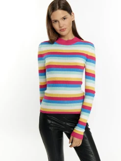 MyMo Damen Rippstrickpullover in pink