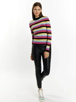 MyMo Damen Rippstrickpullover in mehrfarbig