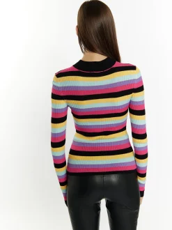 MyMo Damen Rippstrickpullover in mehrfarbig