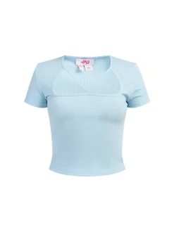 MyMo Damen Rippstrick T-Shirt in hellblau
