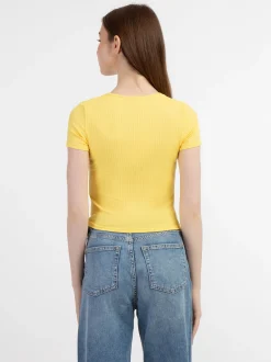MyMo Damen Rippstrick T-Shirt in gelb
