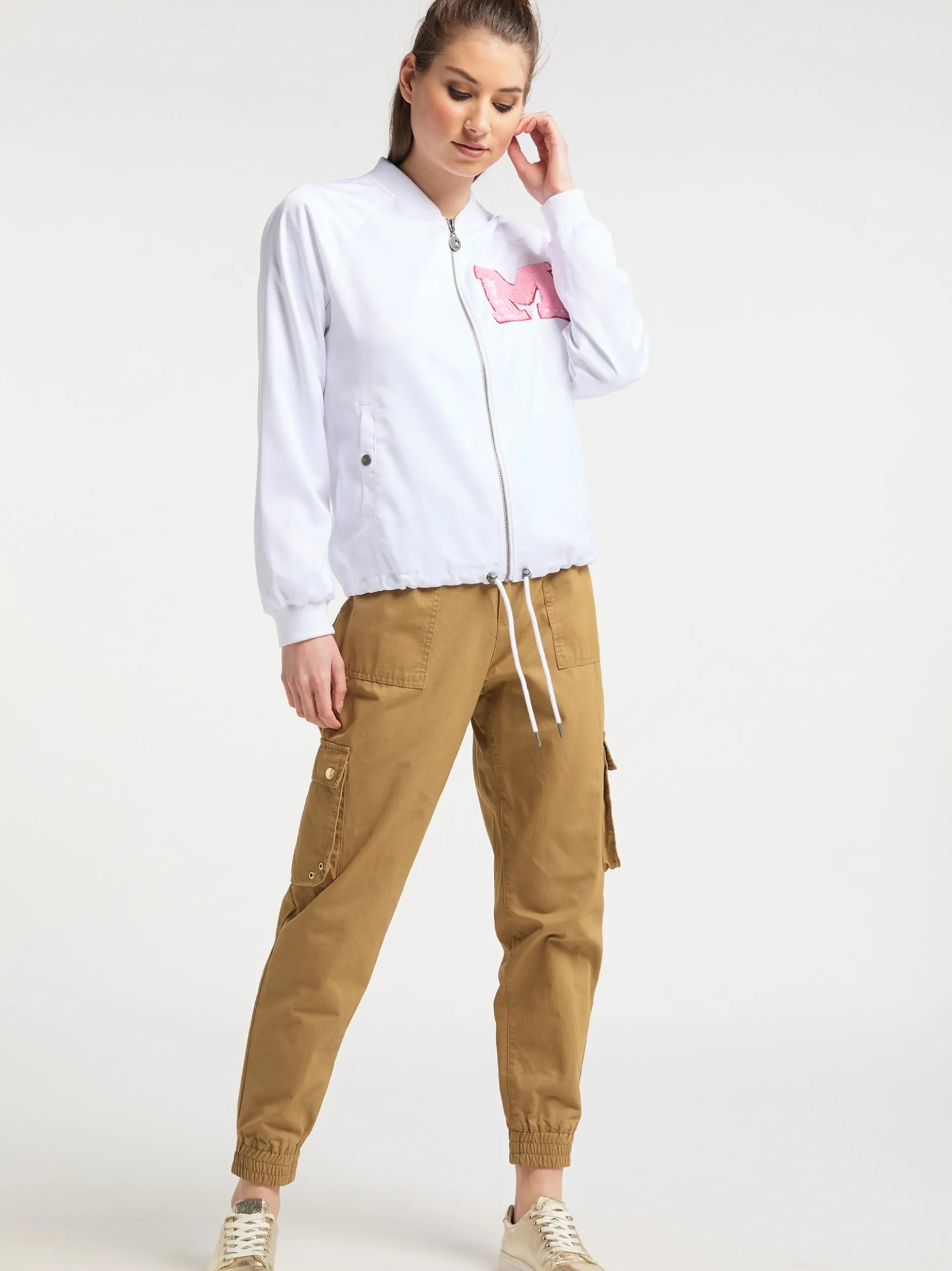 MyMo Damen Satinblouson in weiß