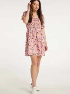 MyMo Damen Sommerkleid in rosa - Ausschnitt: ohne Kragen