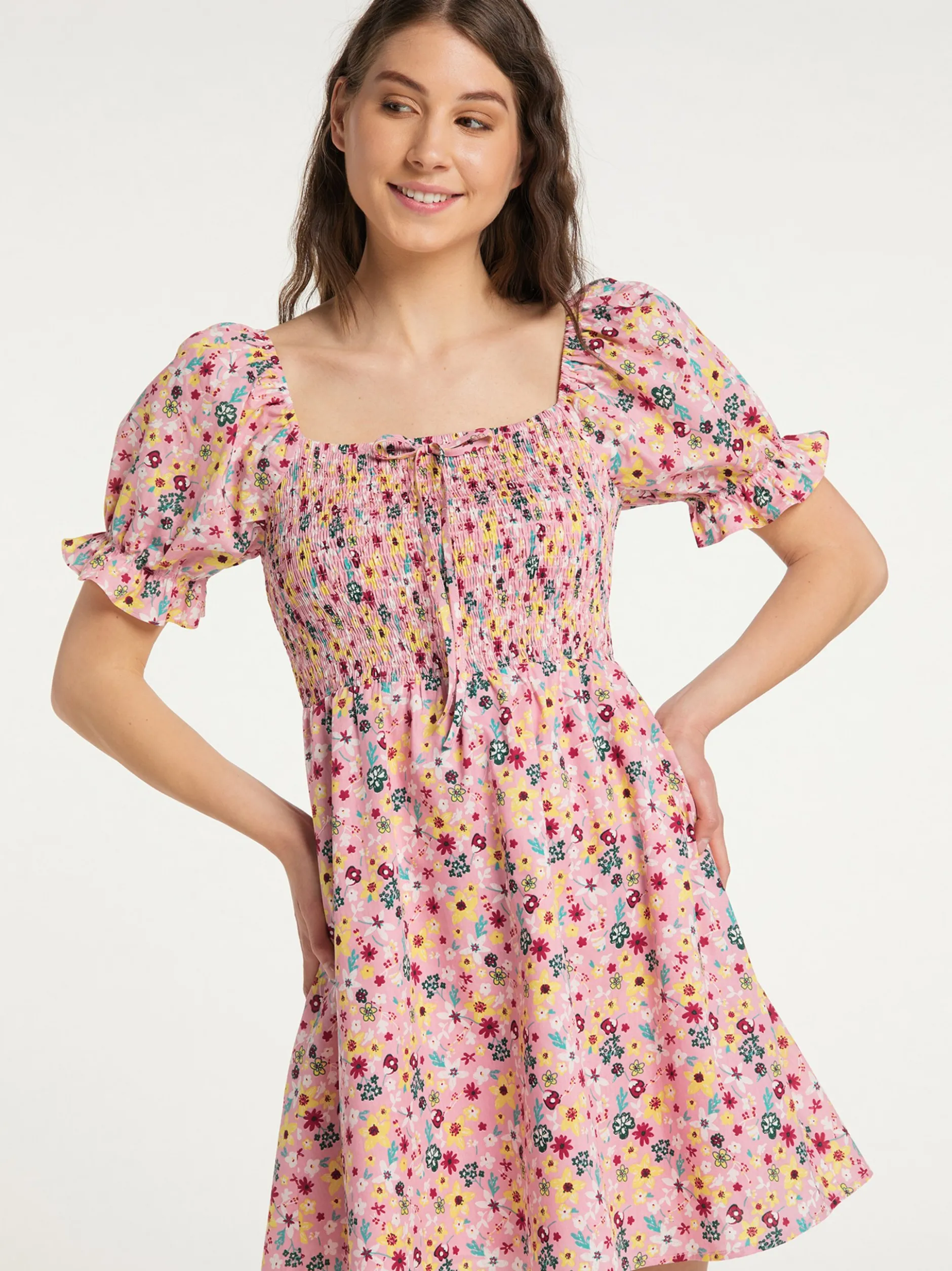 MyMo Damen Sommerkleid in rosa - Ausschnitt: ohne Kragen