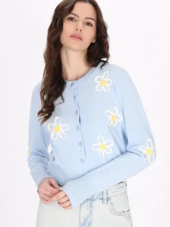 MyMo Damen Strickjacke in blau - Ausschnitt: Rundhals
