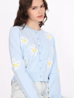 MyMo Damen Strickjacke in blau - Ausschnitt: Rundhals