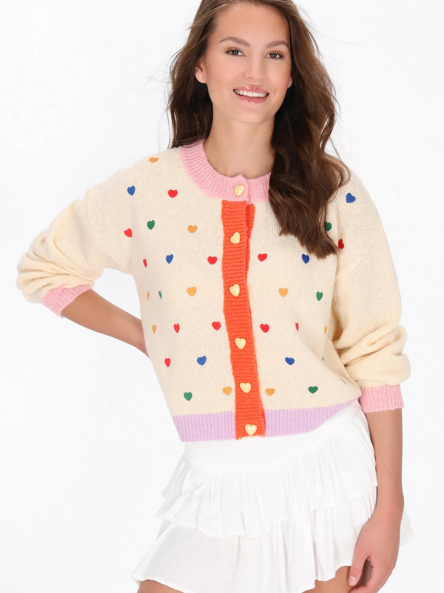 MyMo Damen Strickjacke in ecru - Ausschnitt: Rundhals