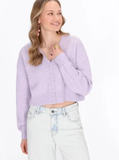 MyMo Damen Strickjacke in flieder - Ausschnitt: Rundhals