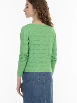 MyMo Damen Strickjacke in grün - Ausschnitt: ohne Kragen