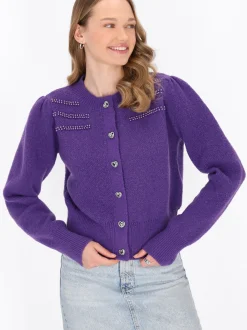 MyMo Damen Strickjacke in lila - Ausschnitt: Rundhals