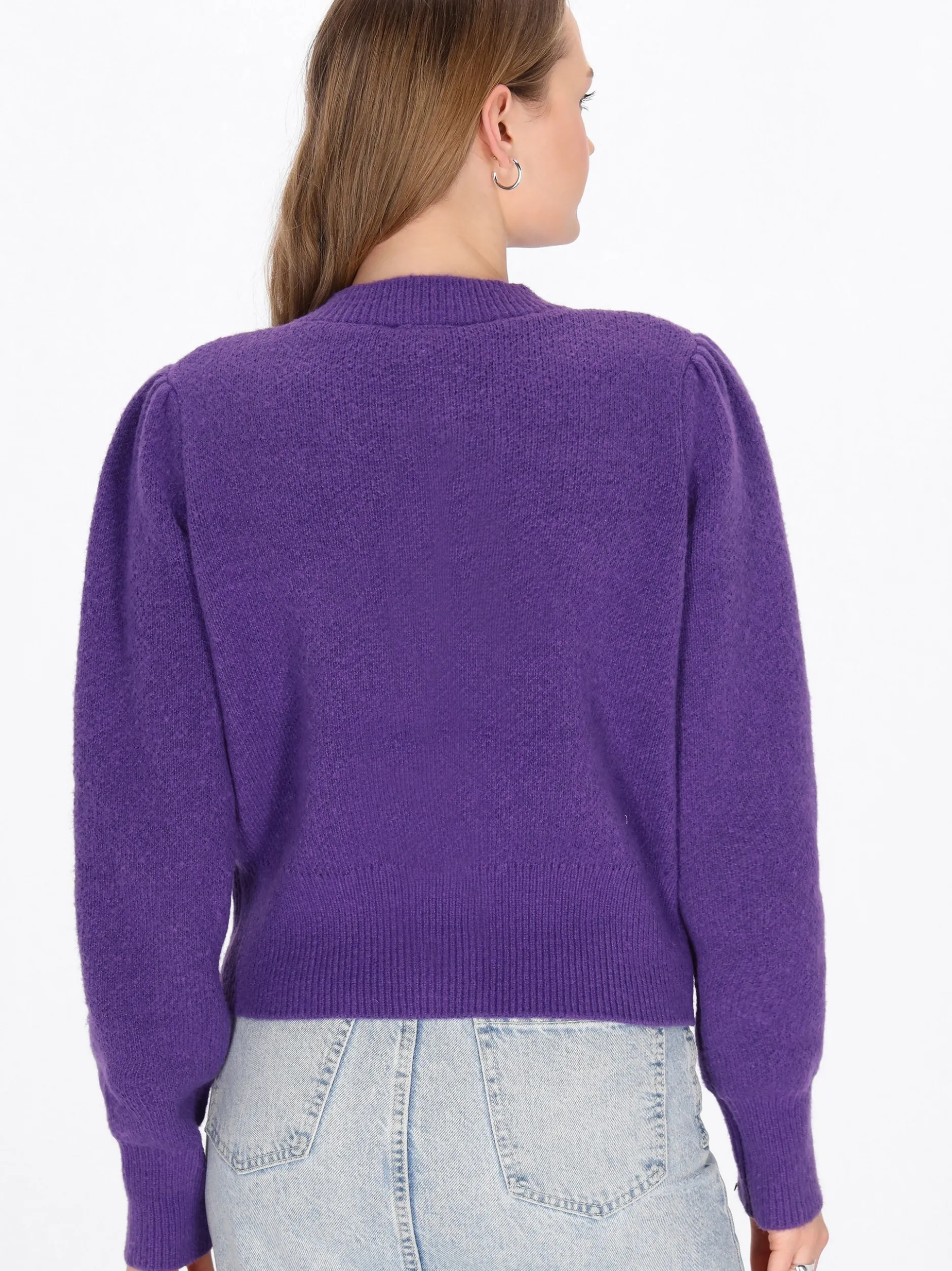MyMo Damen Strickjacke in lila - Ausschnitt: Rundhals