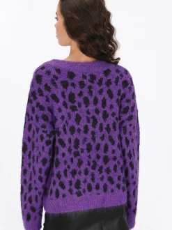 MyMo Damen Strickjacke in lila - Ausschnitt: Rundhals