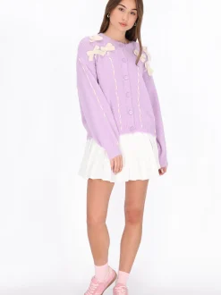 MyMo Damen Strickjacke in lila - Ausschnitt: Rundhals