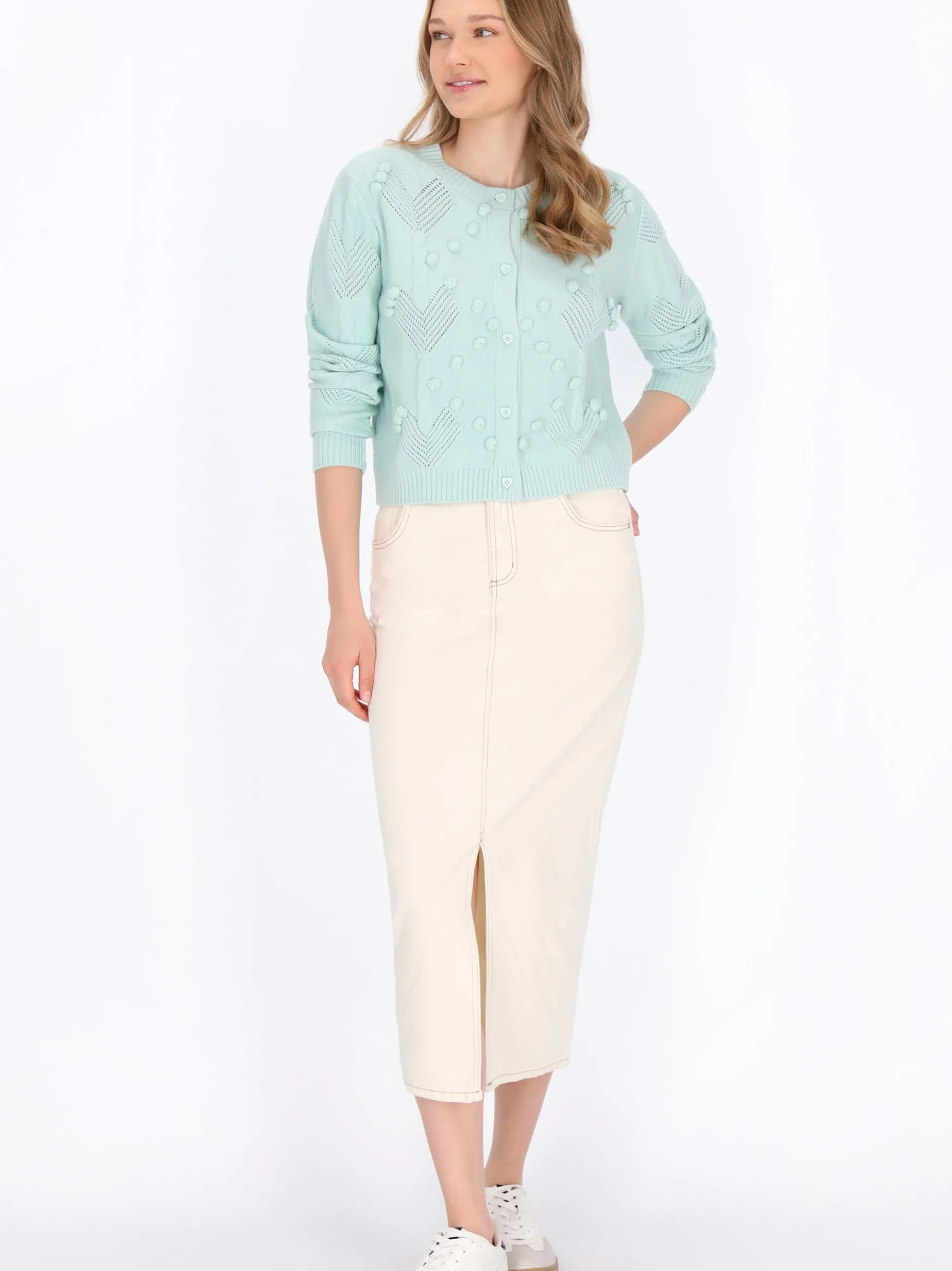MyMo Damen Strickjacke in mint - Ausschnitt: Rundhals