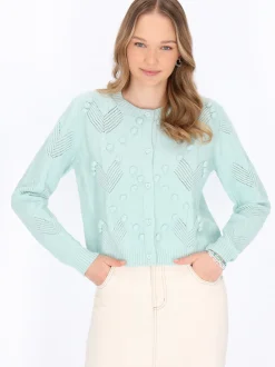 MyMo Damen Strickjacke in mint - Ausschnitt: Rundhals
