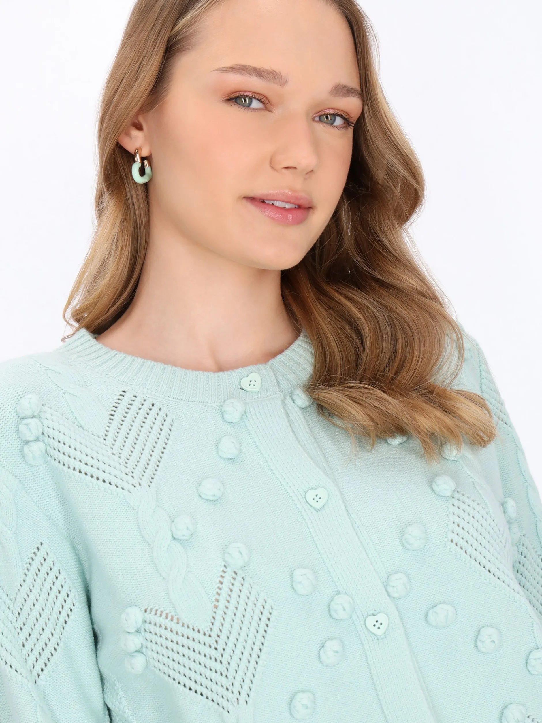 MyMo Damen Strickjacke in mint - Ausschnitt: Rundhals