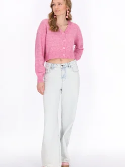 MyMo Damen Strickjacke in pink - Ausschnitt: Rundhals