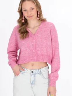 MyMo Damen Strickjacke in pink - Ausschnitt: Rundhals