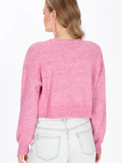 MyMo Damen Strickjacke in pink - Ausschnitt: Rundhals