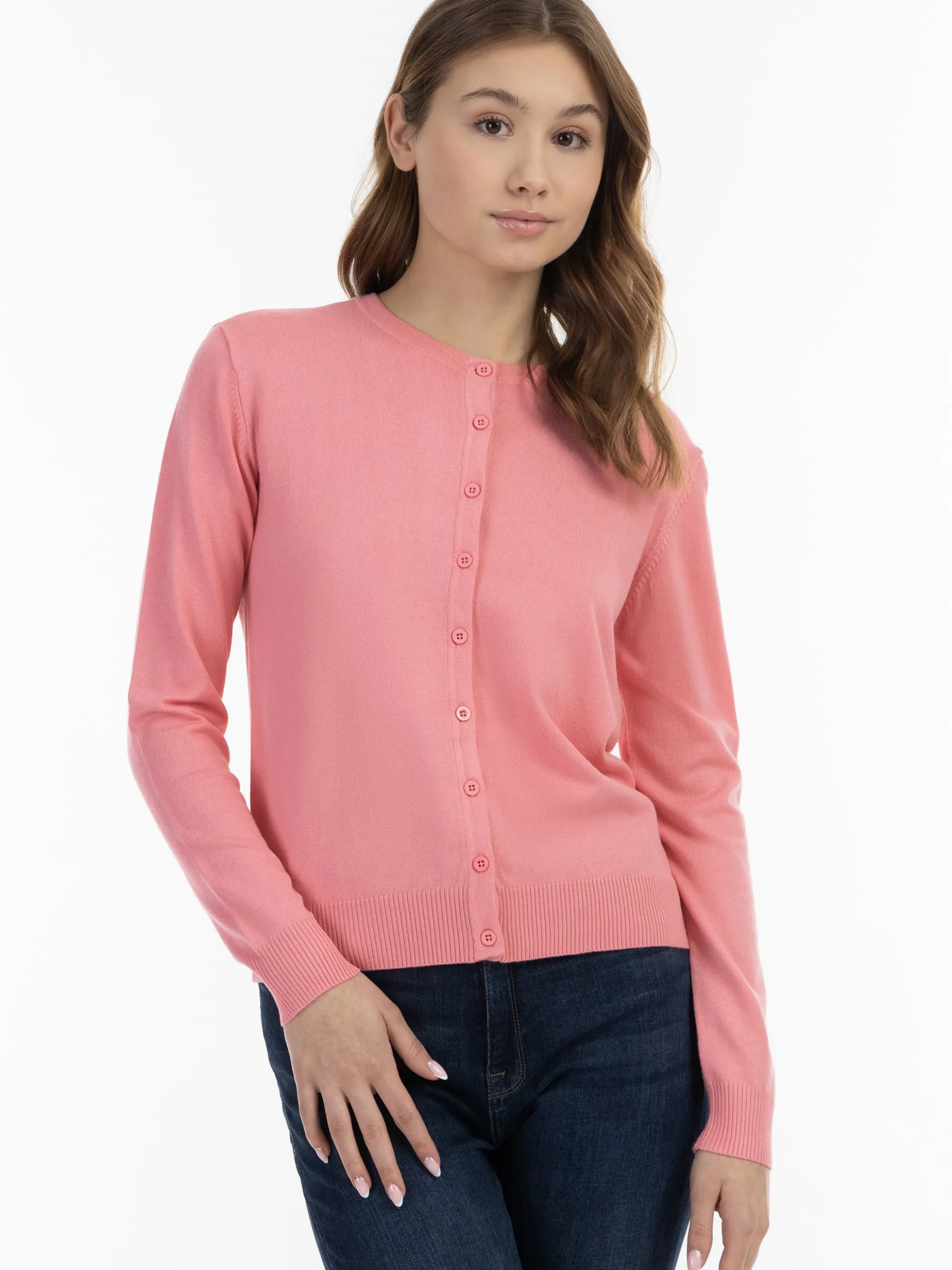 MyMo Damen Strickjacke in pink - Ausschnitt: Rundhals
