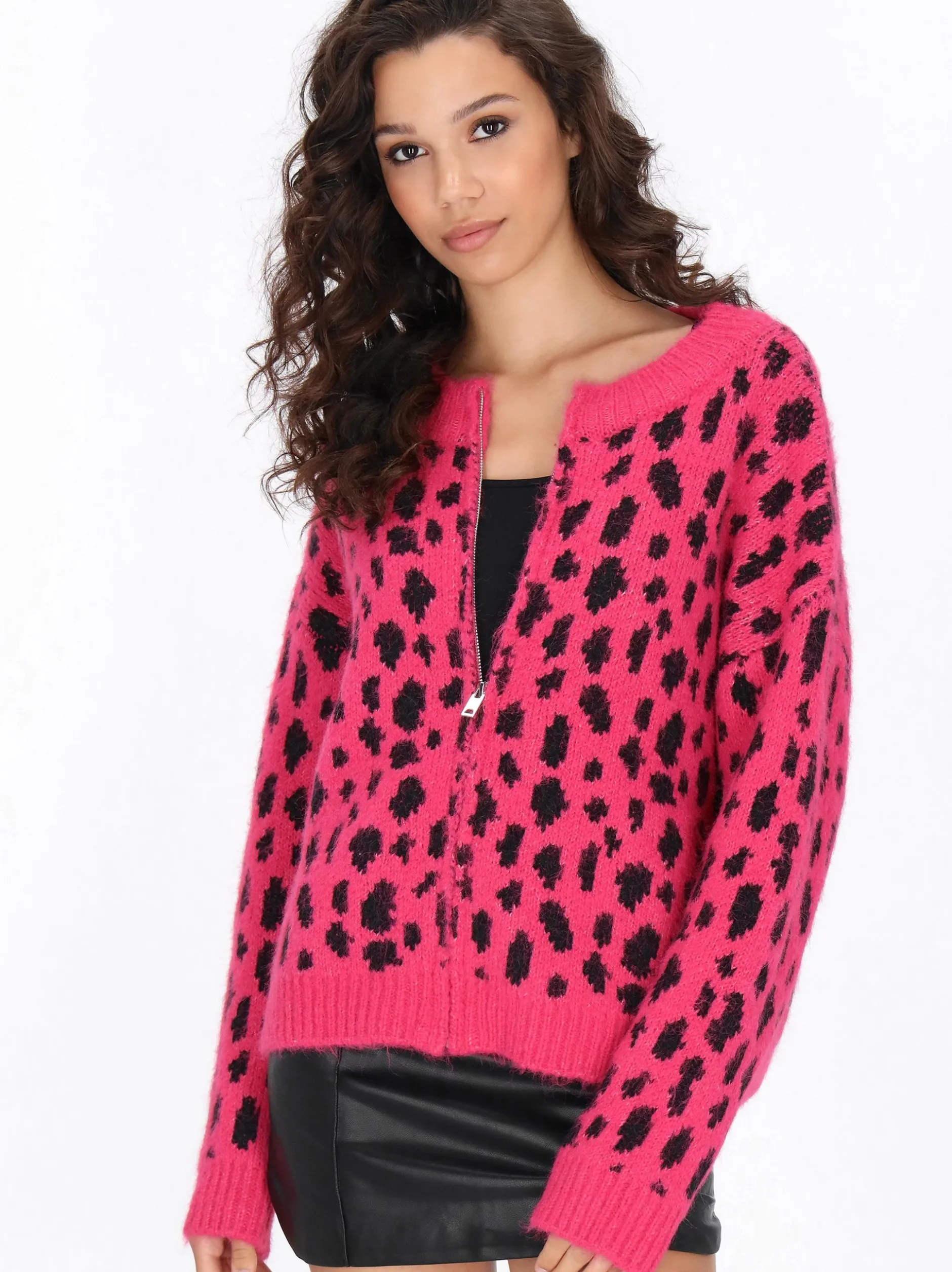 MyMo Damen Strickjacke in pink - Ausschnitt: Rundhals