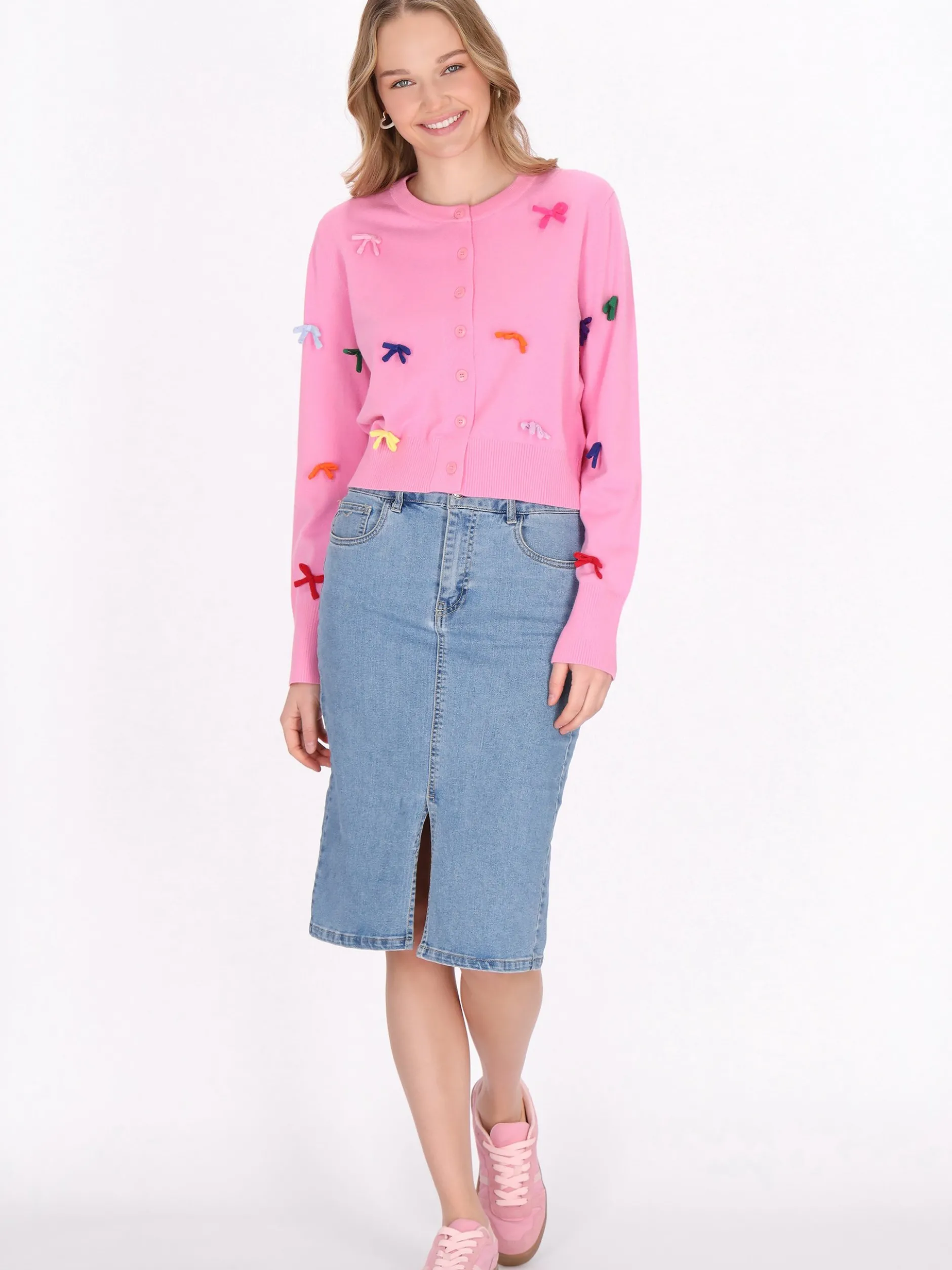 MyMo Damen Strickjacke in pink - Ausschnitt: Rundhals